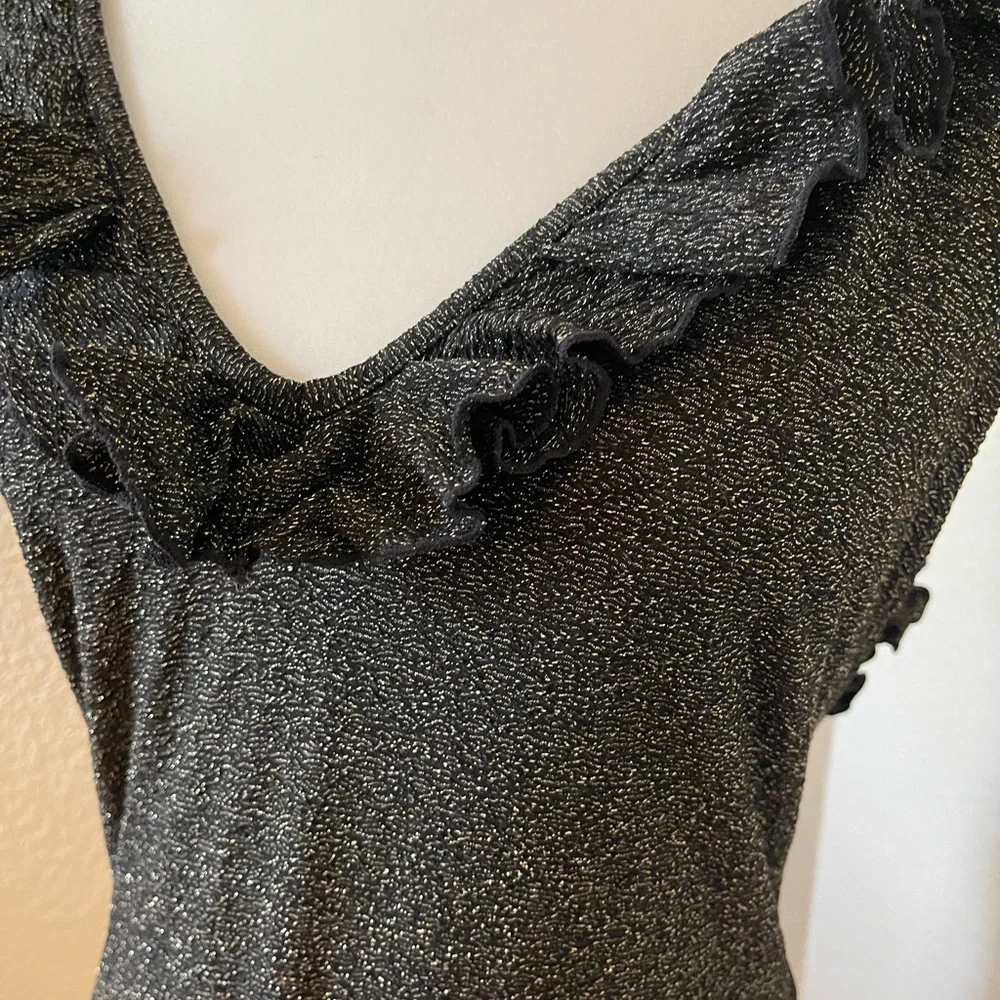 Sezane Shimmering Black Ruffle One Piece - Picture 3 of 9